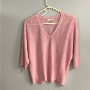 Pink V-Neck Sweater with Three-Quarter Sleeves